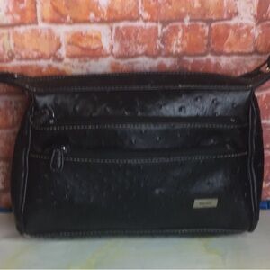 Koltov Black Ostrich Embossed Vinyl Slim Crossbody Bag